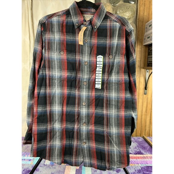Duluth Other - Duluth Trading Mens Small Free Swingin Flannel Relaxed Fit Shirt Gray Red Plaid